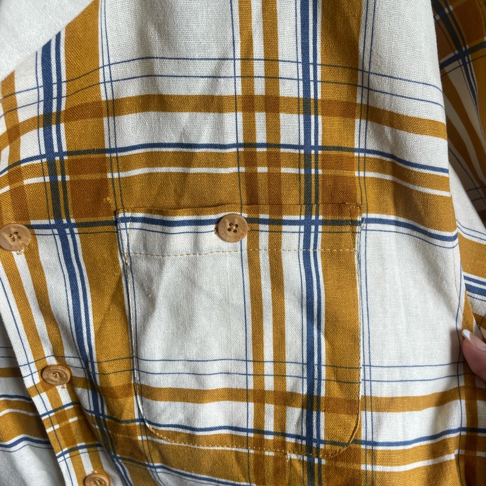 Trust Yellow Plaid Vintage Style Linen Short Sleeve Collared shirt Men’s Large - Picture 4 of 4